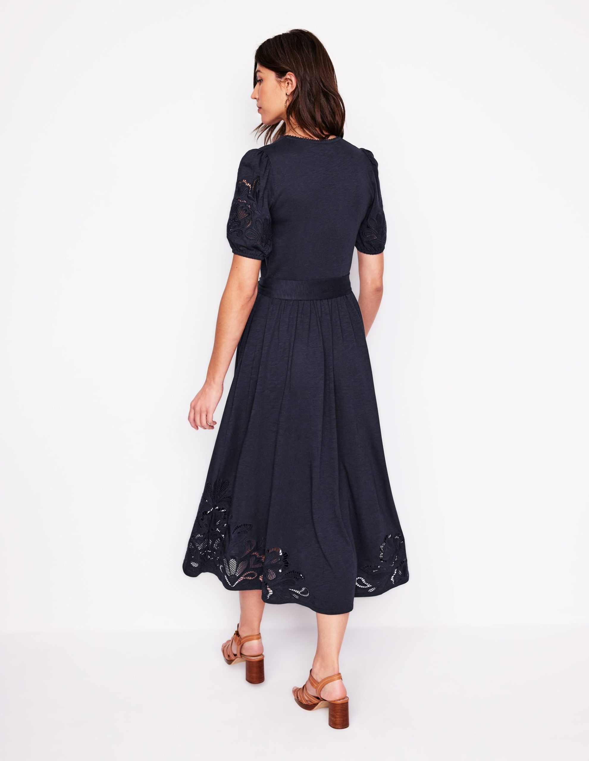 Cutwork Detail Midi Dress-Navy - Image 3